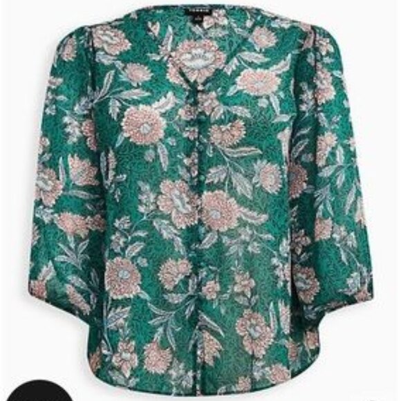 Torrid Chiffon Lurex Button-Up Blouse in Green - NWOT - Picture 12 of 16